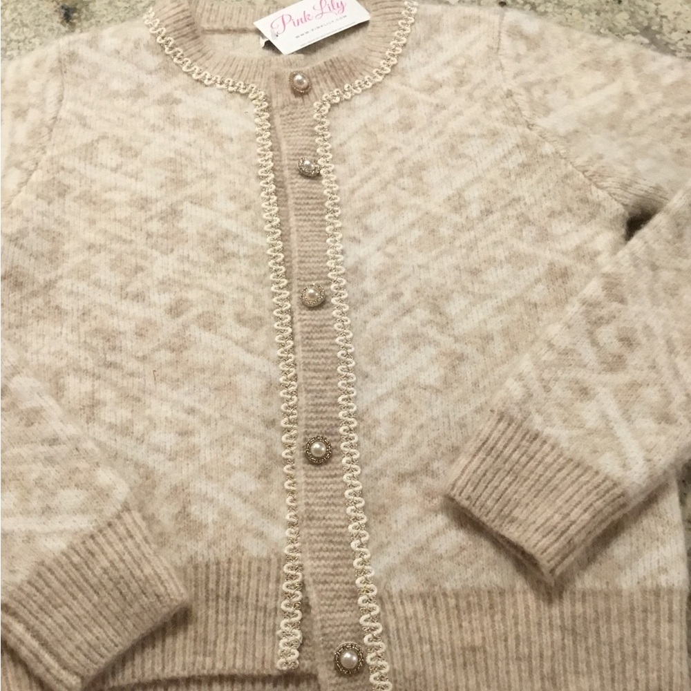 Pink Lily Tan Patterned Cardigan